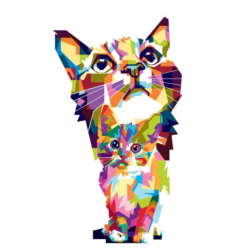 Chat coloré et petit chat coloré chaton
