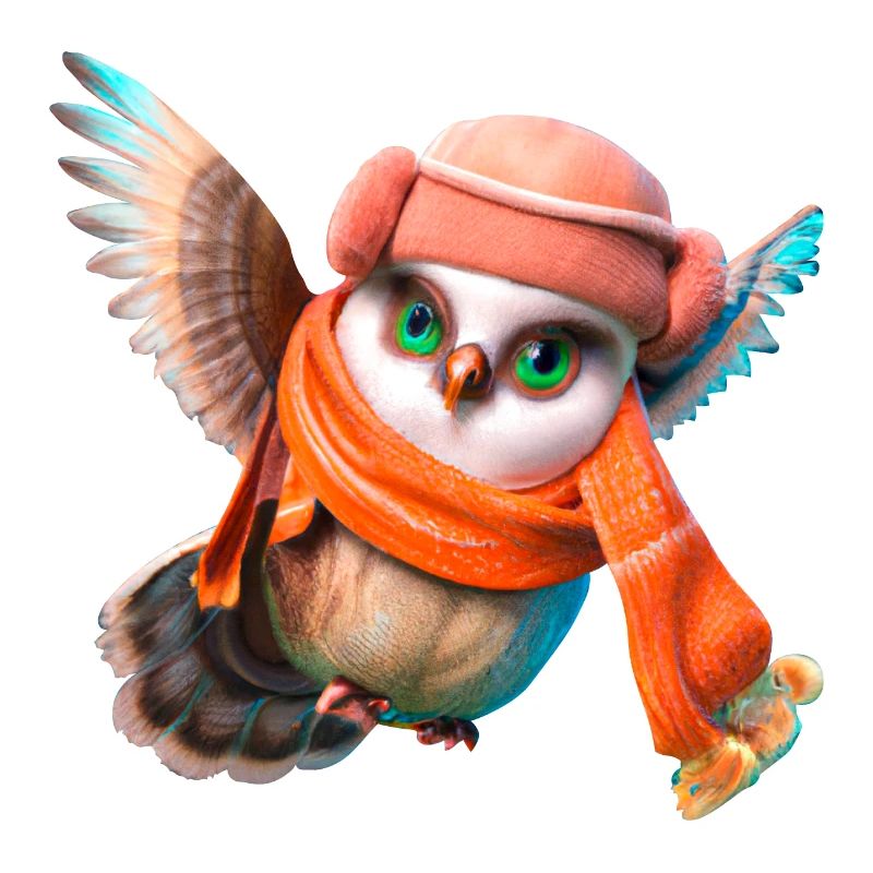 Flying owl with scarf and cap