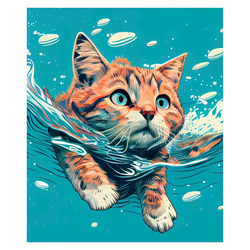 Chat roux nageant dans l’eau