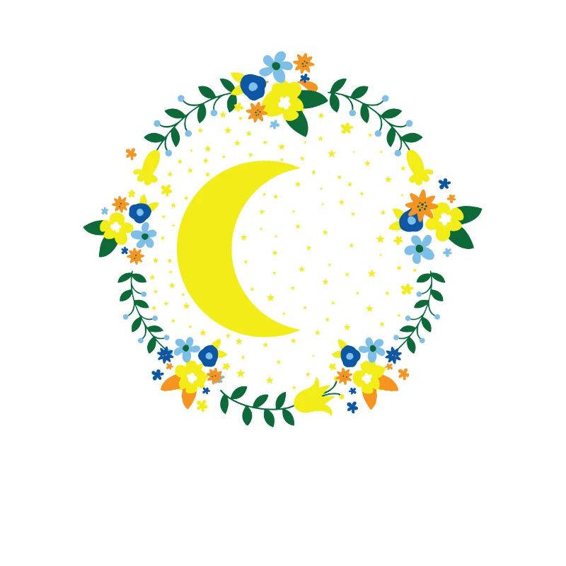 Moon with flowers, night sky, outer space