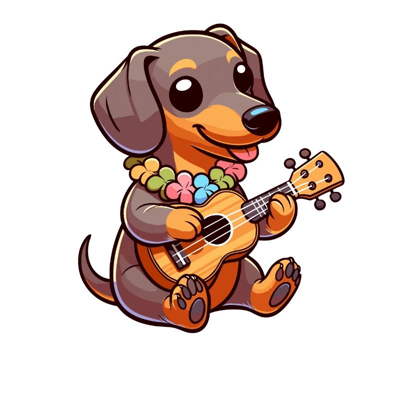 Cute Dachshund playing Guitar