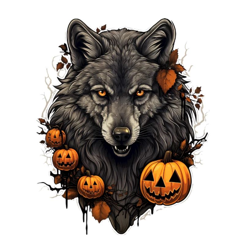 Halloween Wolf with Pumpkin