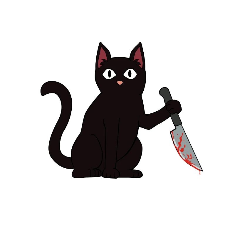 Schwarze Katze mit Messer Killer Mörder