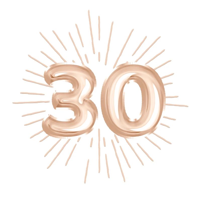 Number 30, gold-coloured print, customisable