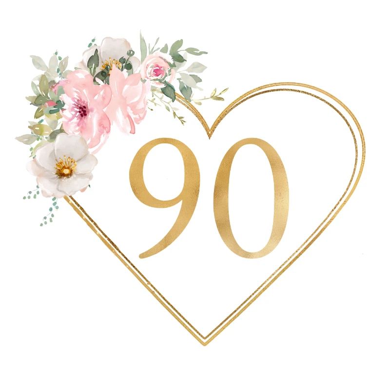 Number 90, heart flower design, customizable
