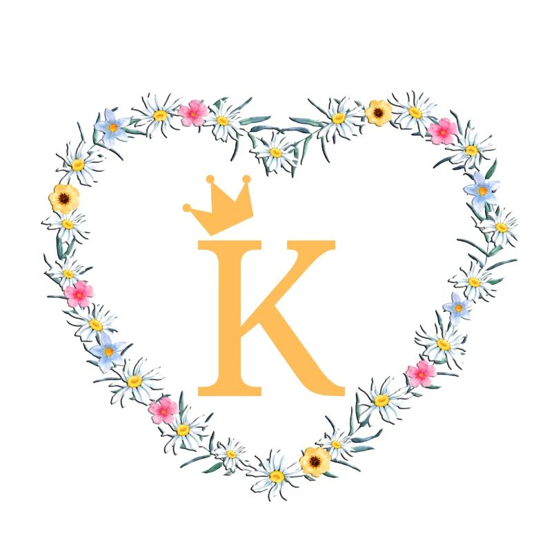 Letter K, Monogram, Heart, Personalizable