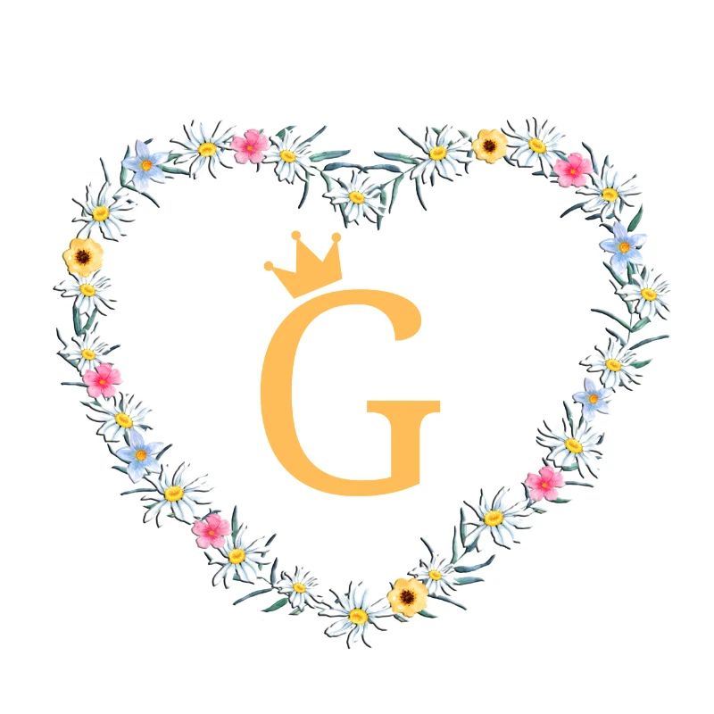 G, Monogramm, Herz-Blumen-Krone Design