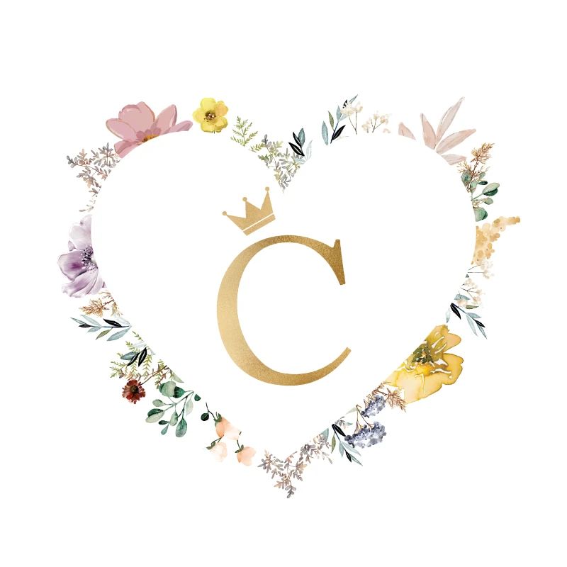 Letter C, Monogram, Heart, Personalizable
