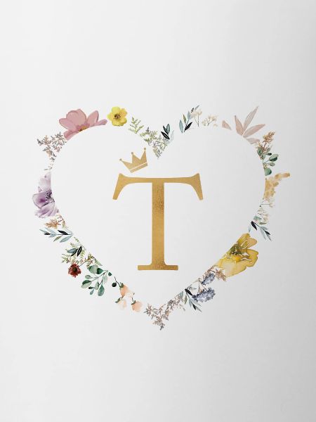 Letter T, Monogram, Heart, Personalizable