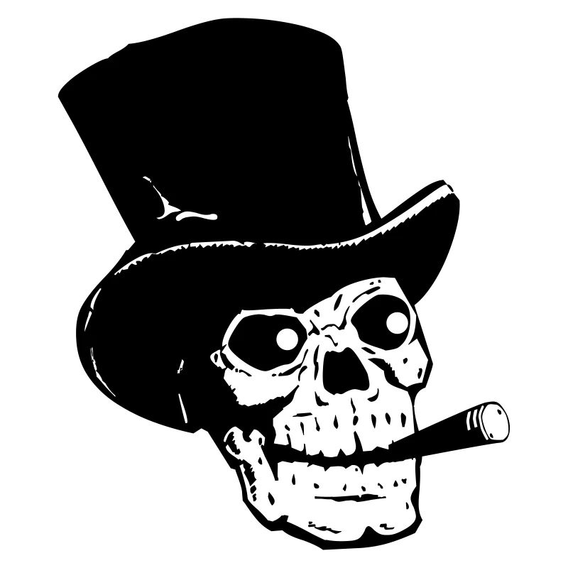 Totenkopf mit Hut und Zigarre