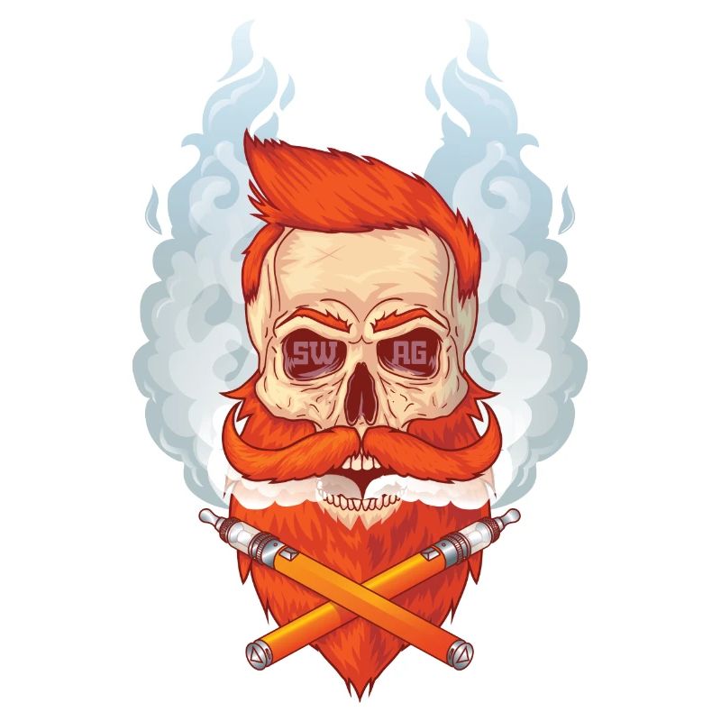 Totenkopf mit Bart raucht Viper.