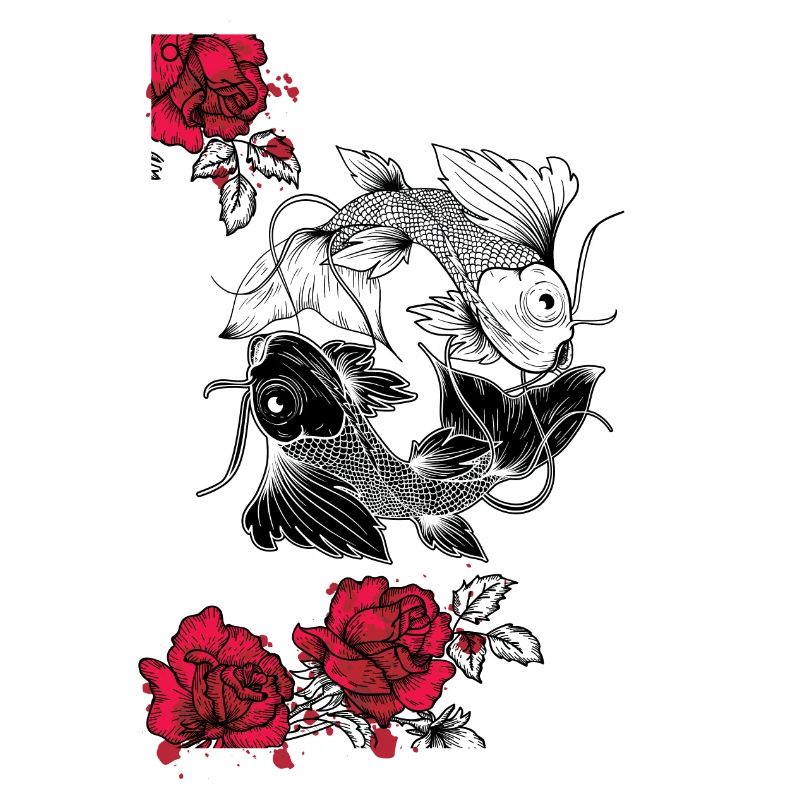 Yin und Yang Koi mit Rosen