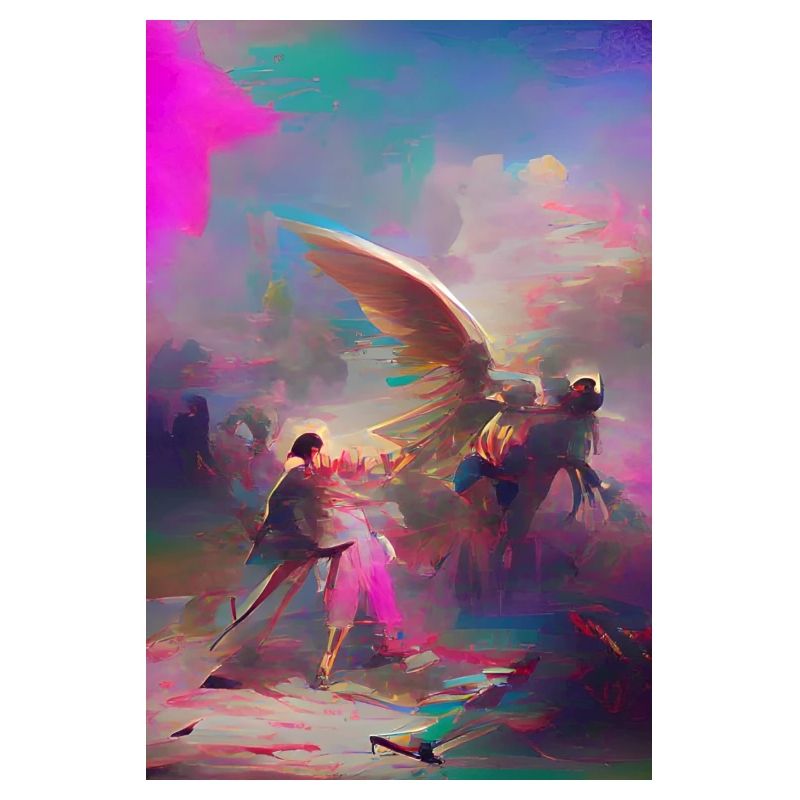 Samurai Krieger Engel Endkampf Pastell Kunstwerk