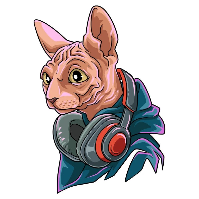 Coole Nacktkatze mit Kopfhörer