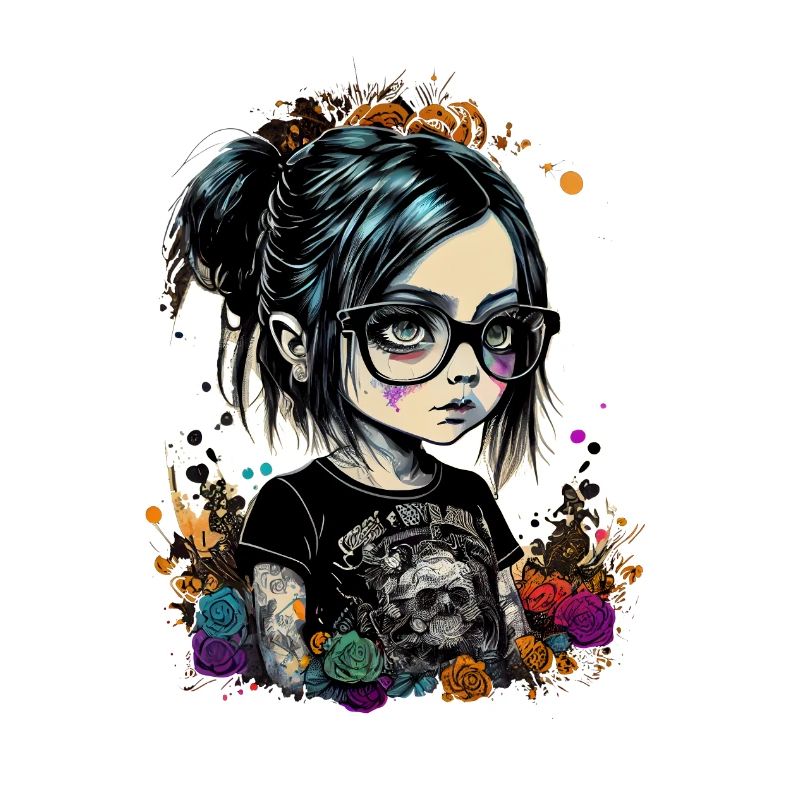 Kleines Mädchen mit Brille im Gothic- Stil