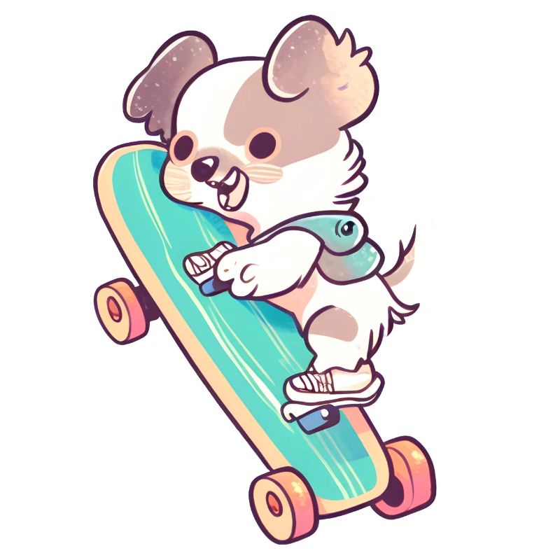 A pooch on a skateboard