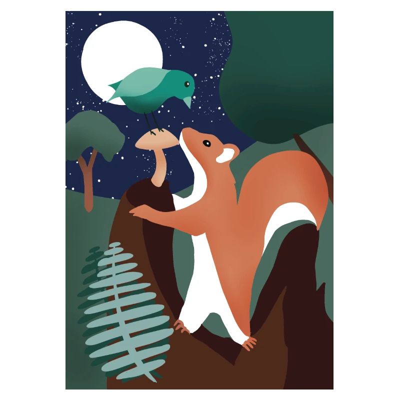 Eichhörnchen und Vogel in freier Wildbahn