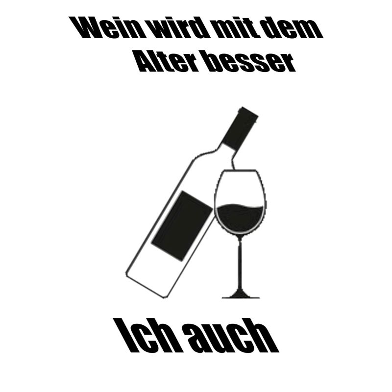 Altersspruch mit Weinglas und Flasche