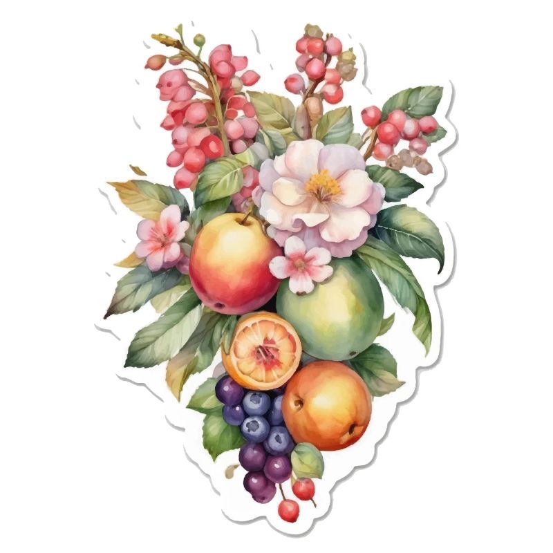 Blumen und Obst