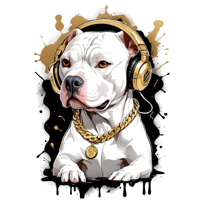 Chien bouledogue avec écouteurs