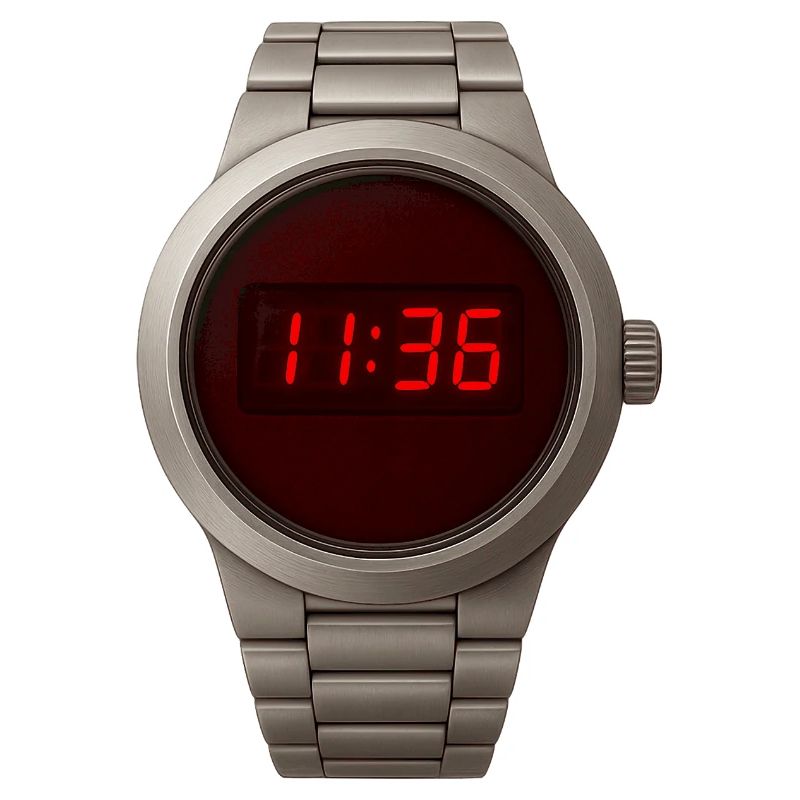 Cool digital clock in stainless steel case with red LED