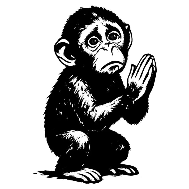 Praying Monkey Black and White Illustration