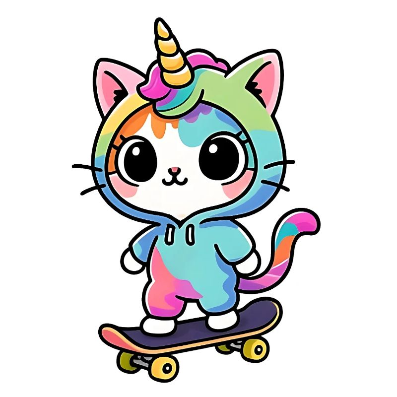Chat Licorne Arc-en-Ciel Skate