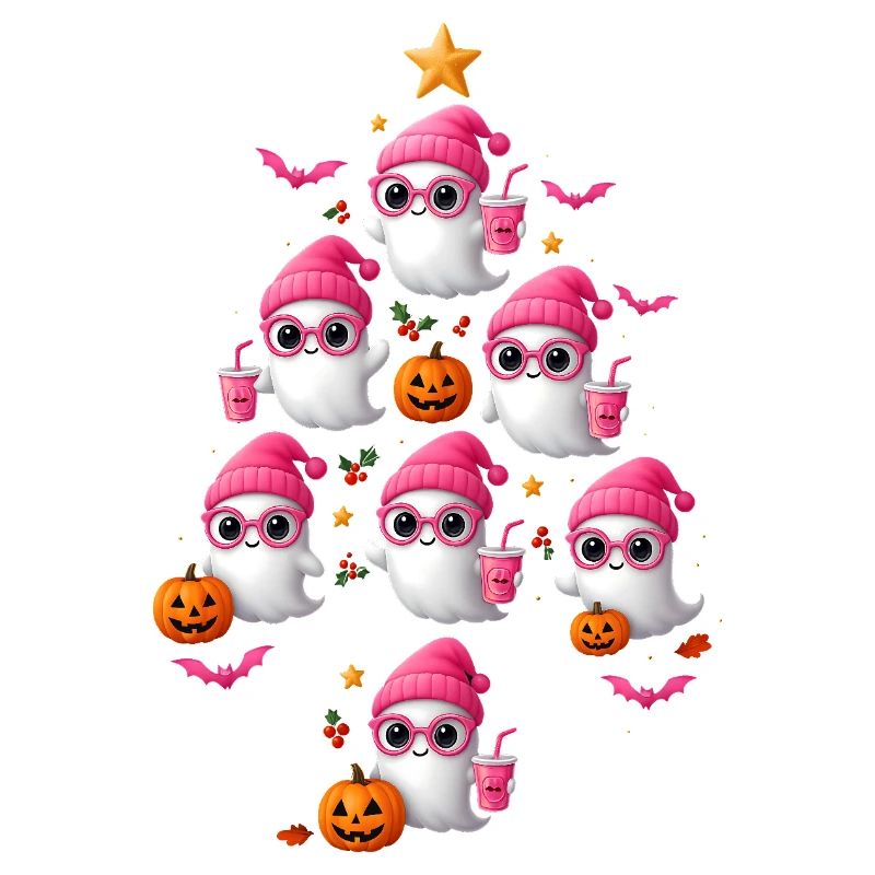 Cute Pink Ghost Christmas Tree Design