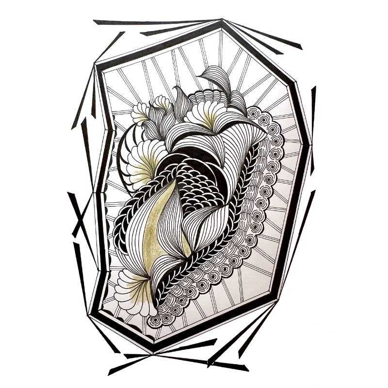Cœur de fleur Zentangle dans le cadre