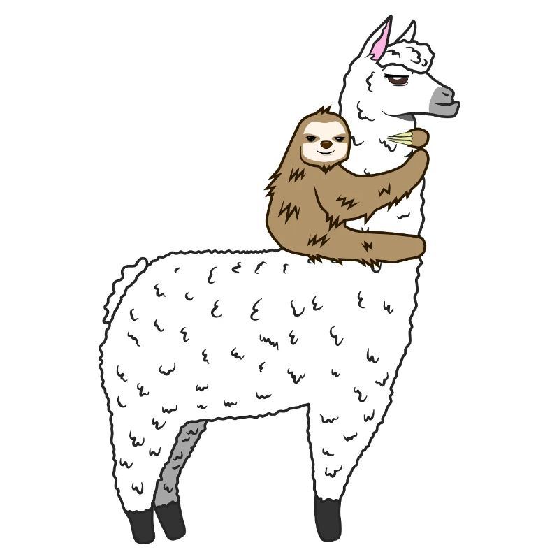 Sloth Riding Llama Cute Funny Duo Art