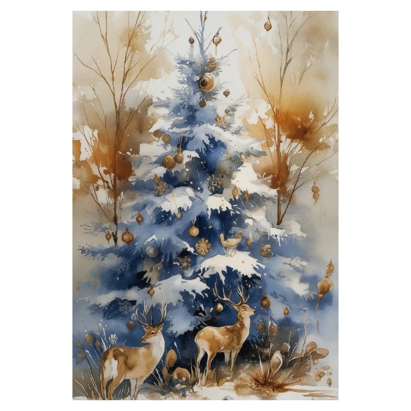 Blue Christmas Tree and Deer