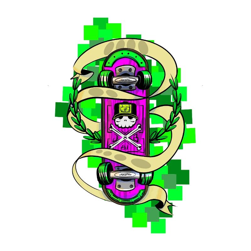 Neon Skull Skateboard Graffiti