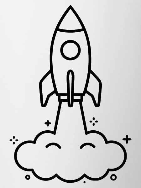 Rocket Clouds Kawaii Outline