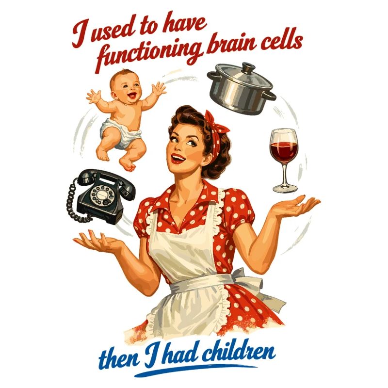 Retro Pin-Up Mama Humor – Multitasking Chaos