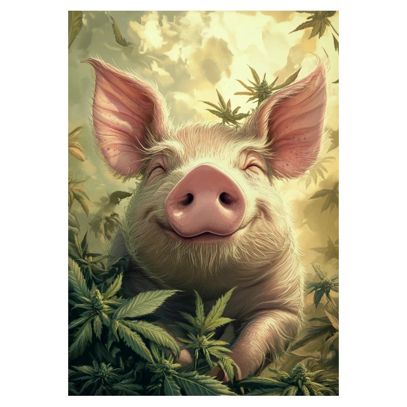 Cochon heureux dans la forêt de chanvre