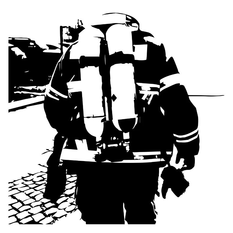 Firefighter with fire helmet extinguishes fire helm