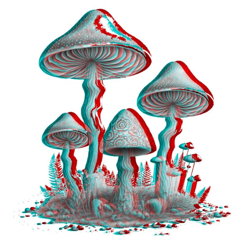 Magic Mushrooms Psychedelic 3D Glitch Anaglyph