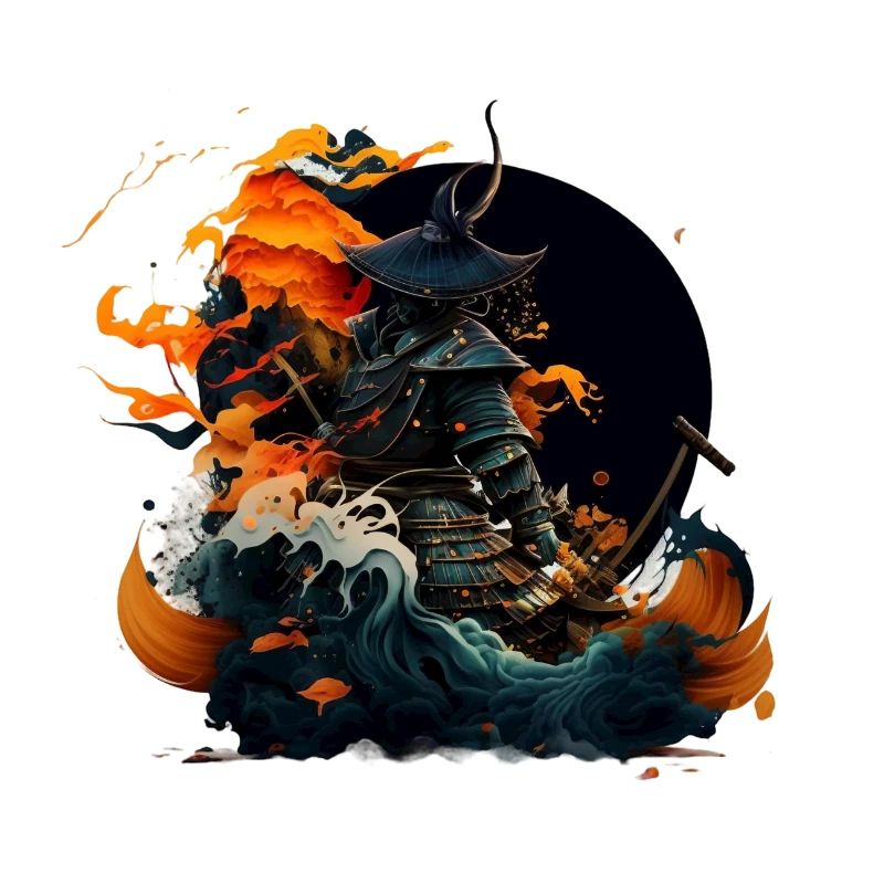 Cooler Samurai in der Rauchwolke