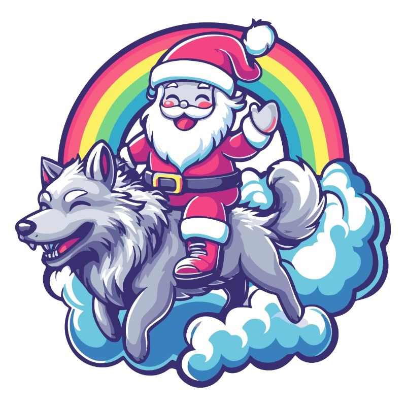 Wolf Santa Claus Rainbow