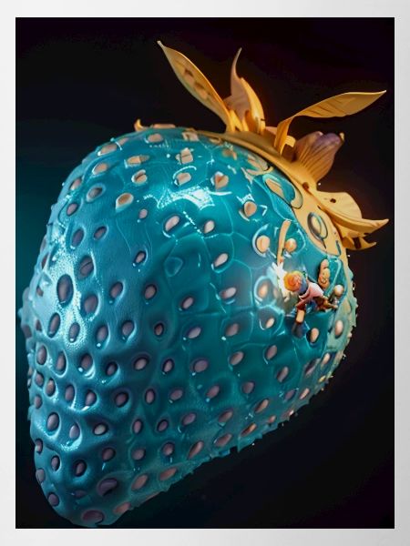 Strawberry, technical, high-tech, illustration, blue