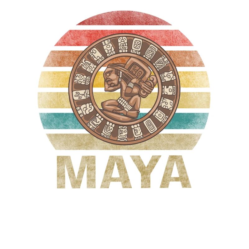Mayan Calender Maya Itzamna Retro Sunset