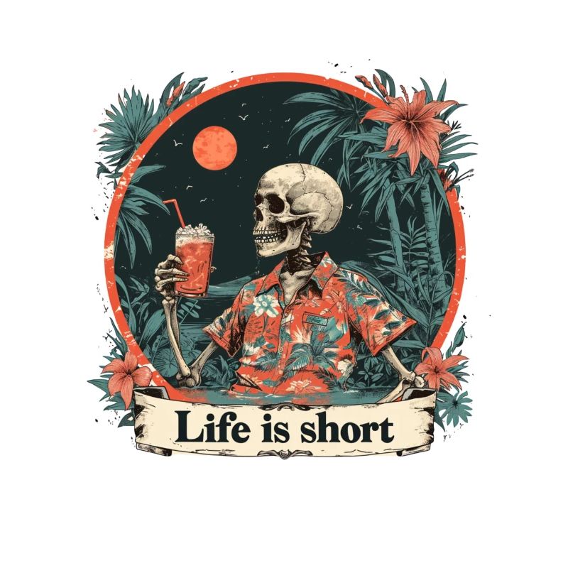 Skeleton on the beach under palm trees on vacation
