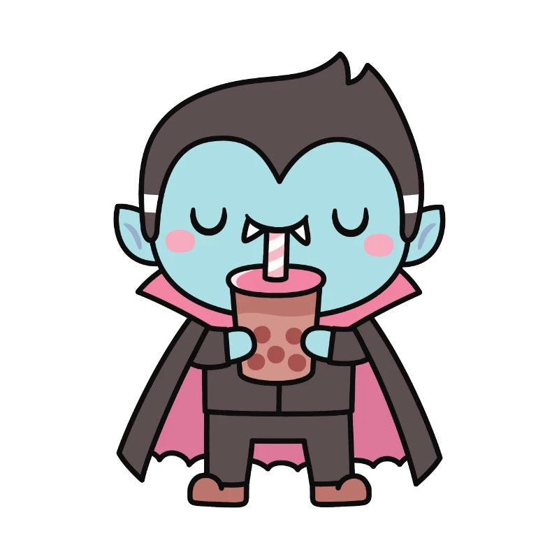 Mignon petit vampire buvant du thé à bulles