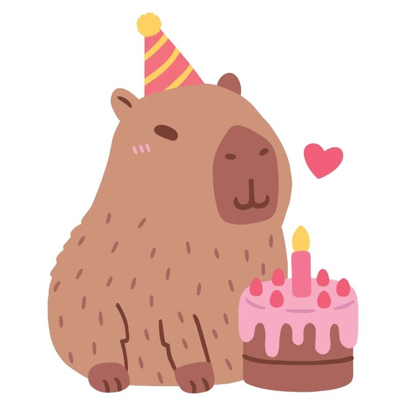 Süßes Capybara und Geburtstagstorte