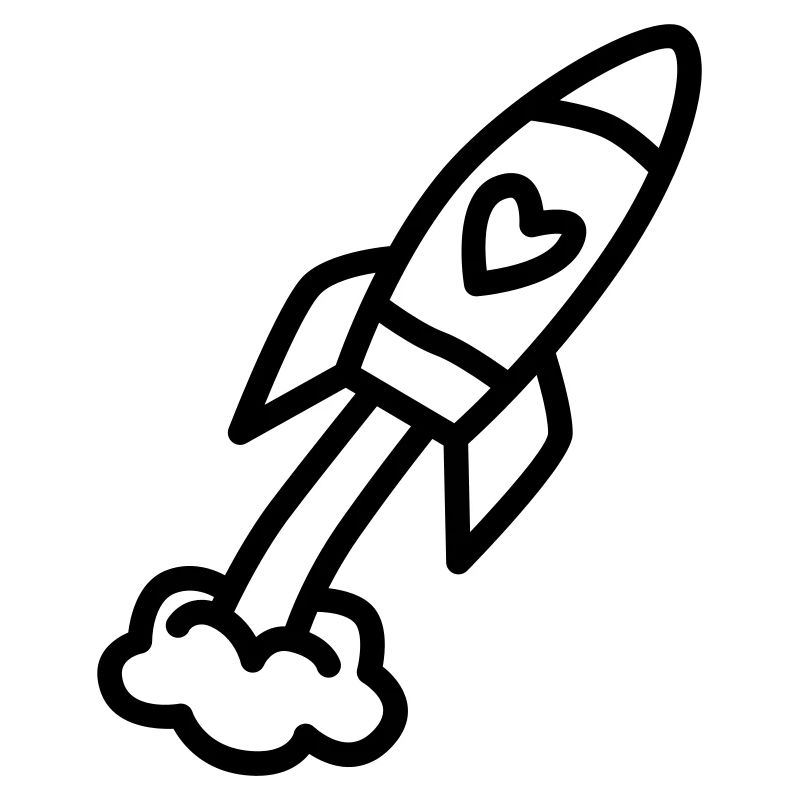 Rakete mit Herz hebt ab