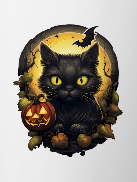 Halloween black cat with pumpkin