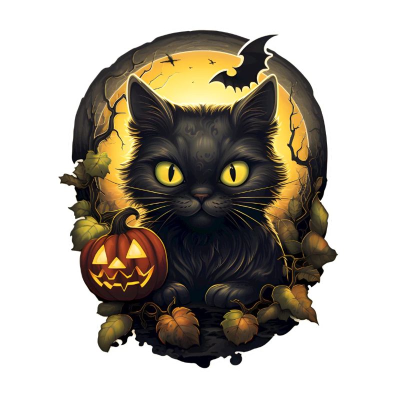 Halloween schwarze Katze mit Kürbis