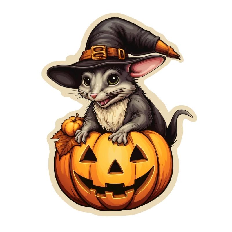 Halloween Witch Rat with Pumpkin