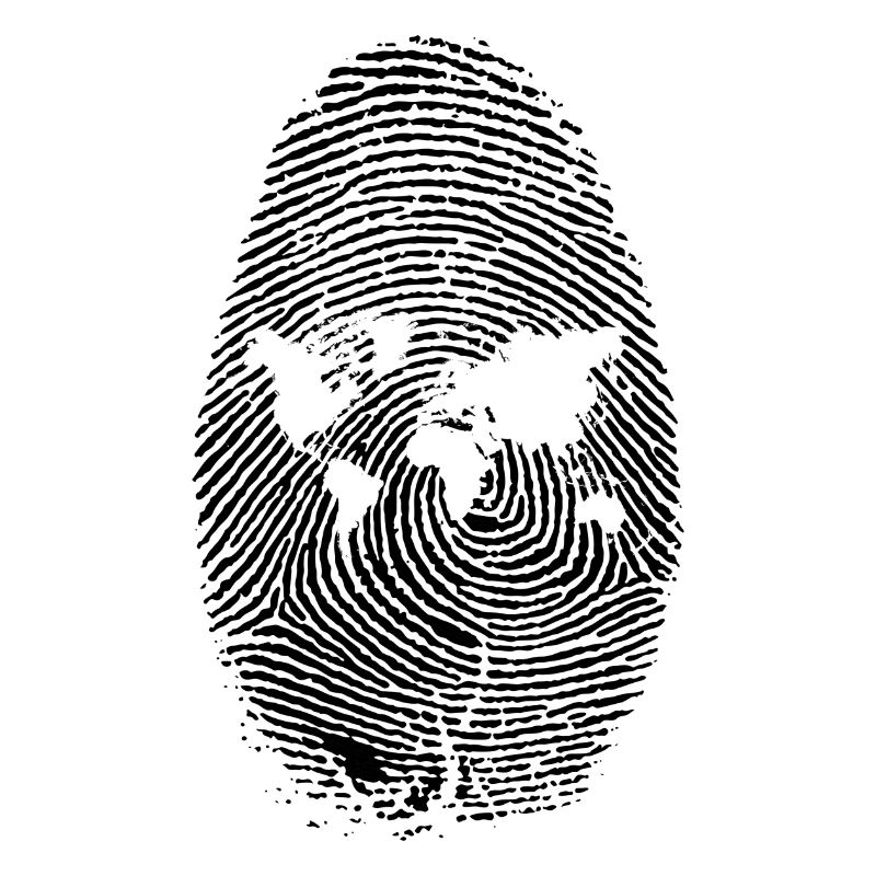 Empreintes digitales avec tous les continents