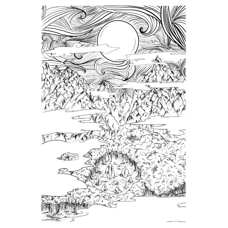 doodle mountain, conception de scènes de nuit naturelles